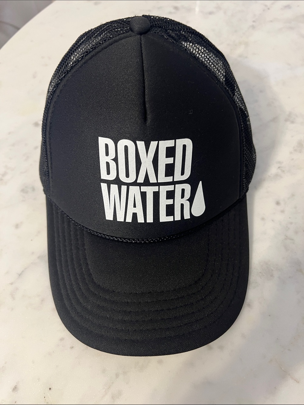 BOXED WATER Black Trucker Hat with White Logo